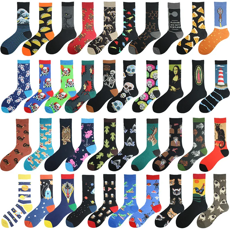XIANGHUI Creative Custom Cotton Popular Logo Men Women Socks Creative Animal Planet Flower Socks happy socks