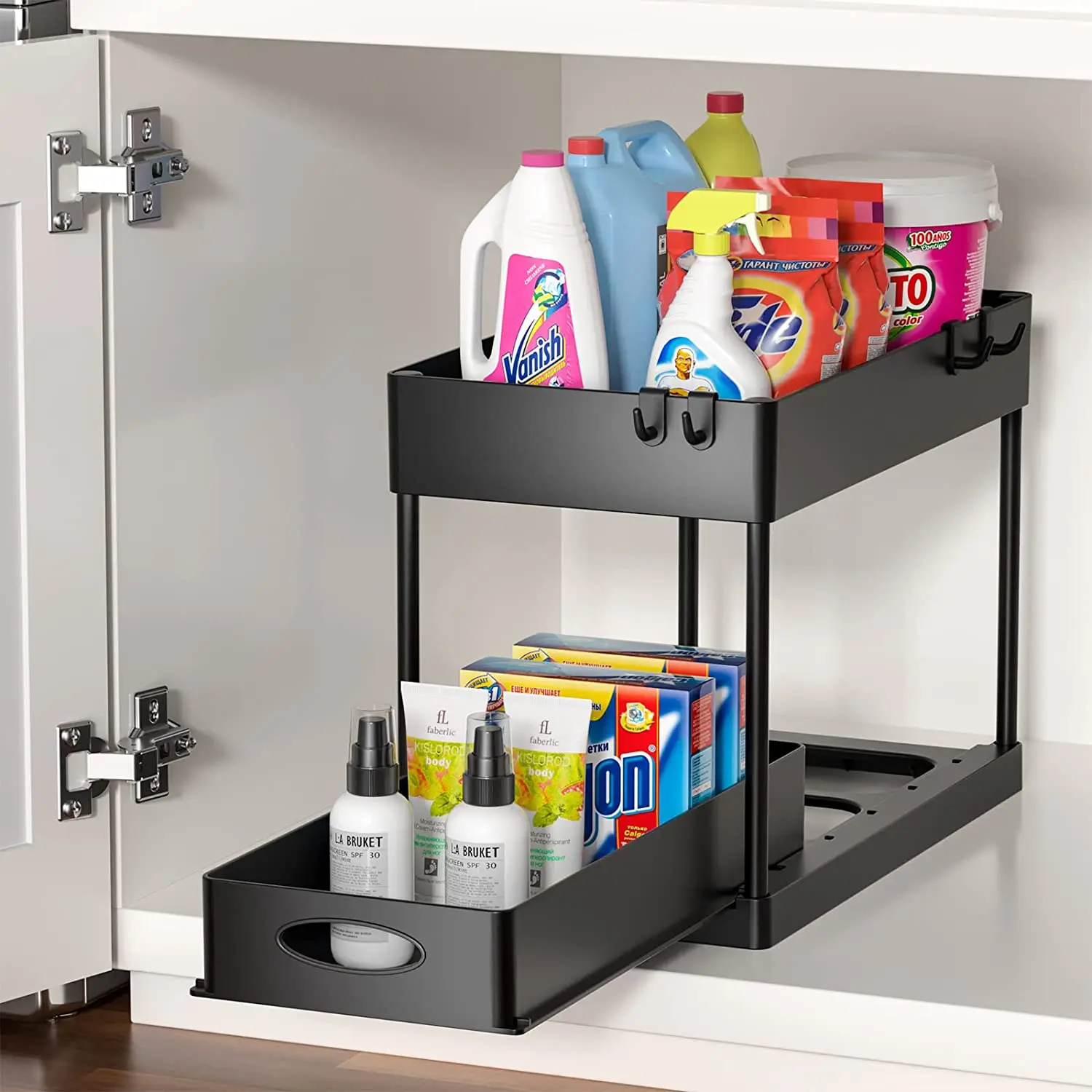 2-Tier Under Sink Organizer with Sliding Storage Drawer Under Sink Organizers and Storage Under Sliding Cabinet Basket Organizer