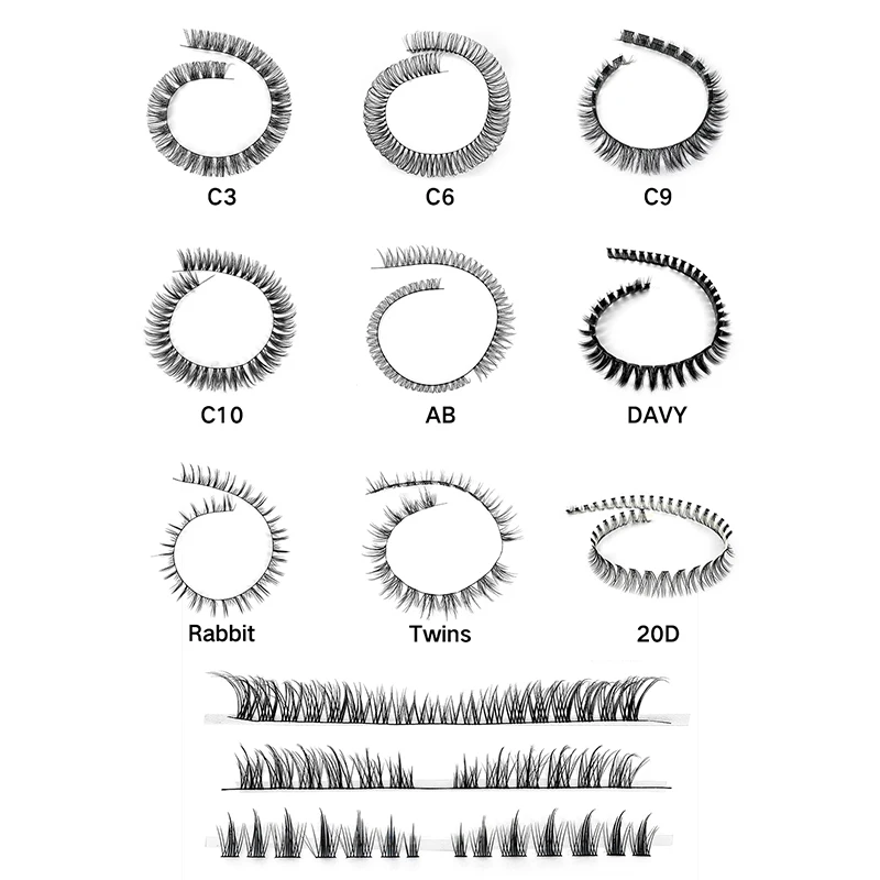 Private Label DIY Segment Lashes Vegan Korean Silk Mixed With Ultra Thin Clear Band and Wispy Spike Custom Logo Lash Clusters