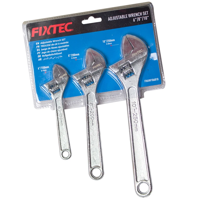 FIXTEC Adjustable Wrench Tools 3pcs 45 # Carbon Steel Multi-Function Spanners Set
