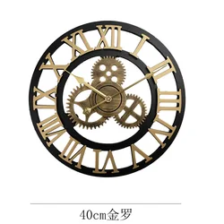 1pc industrial wind wooden silent wall clock American gear retro wall watch living room dining room decoration creative wall clo