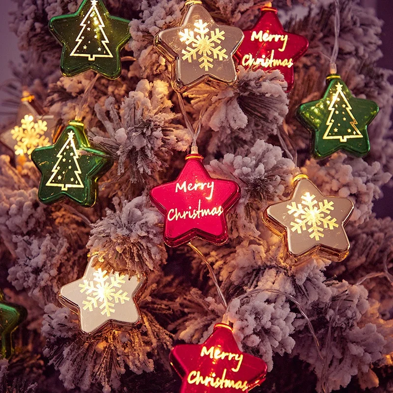 LED Christmas Ball Light String Star Pentagram Mirror Decorative Light Star Christmas Light String for Christmas Decoration