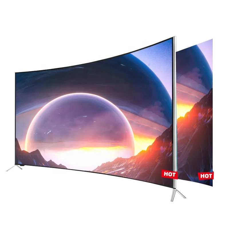 2023 new design OEM 4k ultra HD wifi 1G+8G metal shell tempered glass smart tv 50 55 inch led curved screen tv televisions