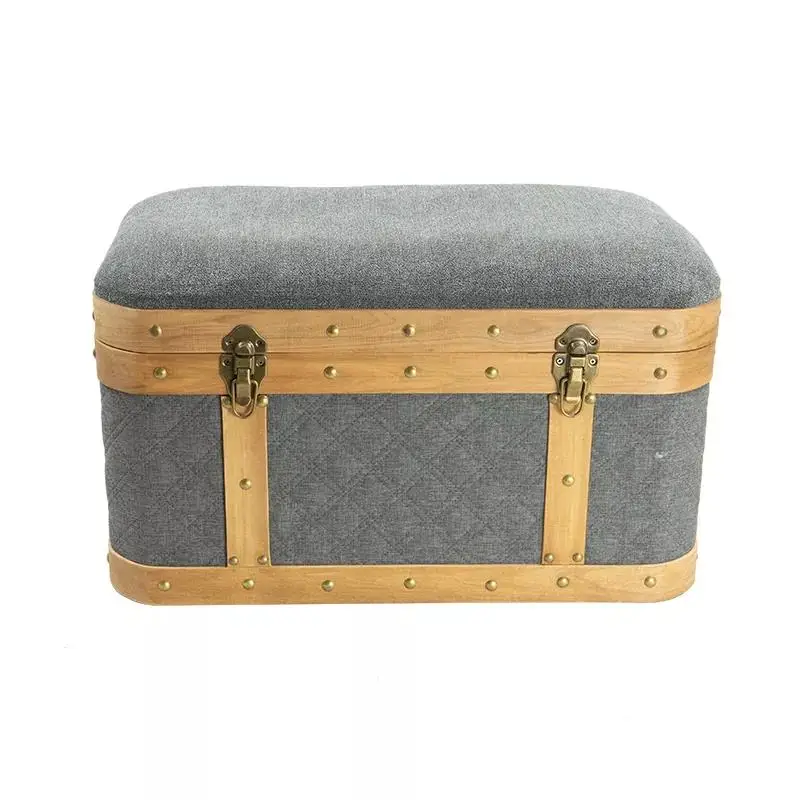 gray modern advanced multifunctional pure handmade textile wood box wooden trunk box