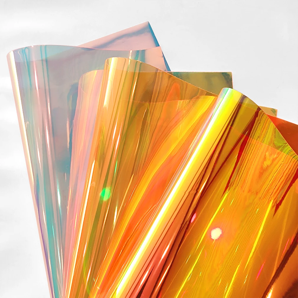 10 Pcs Holographic Clear PVC Vinyl A4 Iridescent Waterproof Mirrored Foil Laser Film for DIY Applique Crafts