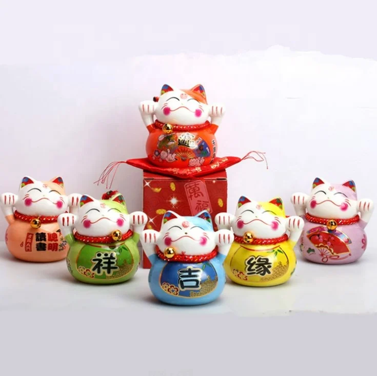 Cute coin bank  4 Inches custom logo 10cm Japanese lucky cat fortune cat Ceramic Maneki Neko