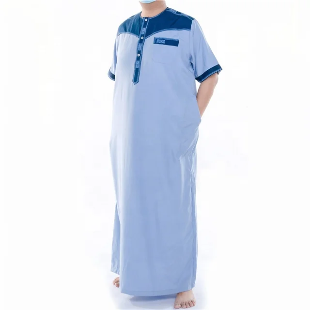 Custom Made Soft Cotton Fabric Marocco Thobe Short Sleeve Muslim Thobe for Men Round Collar Big Sale Thobe Jubah