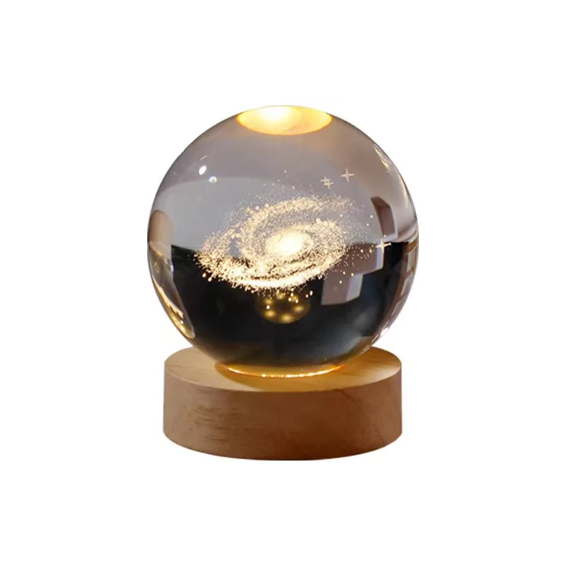 Wholesale 3D laser Engraving Touch Screen LED Wooden base Home Decoration crystal Ball