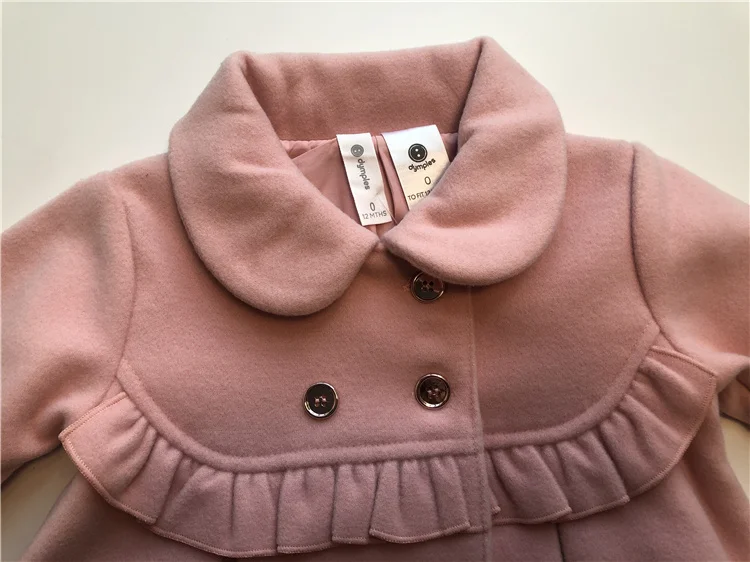 
INS hot baby girls party coat peter pan collar frill front yoke button placket 