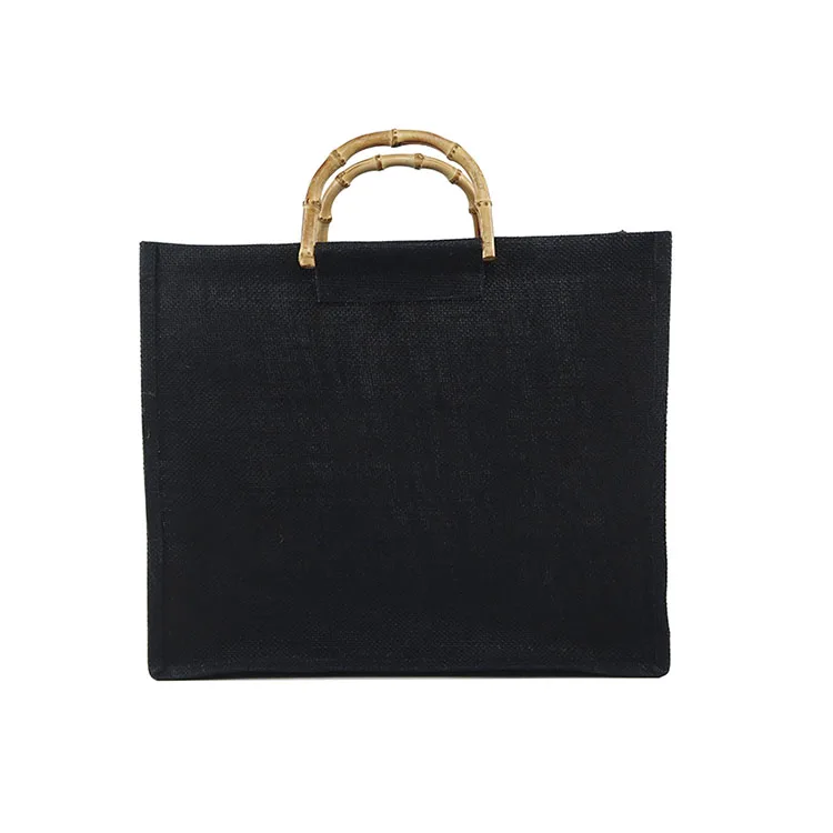 Manufacturer cheap promotional price custom logo printed shopping tote black jute bag