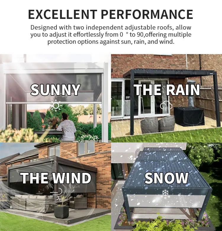 Luxury Modern courtyard aluminium pergola Awning Louvered Roof snow loading is strong