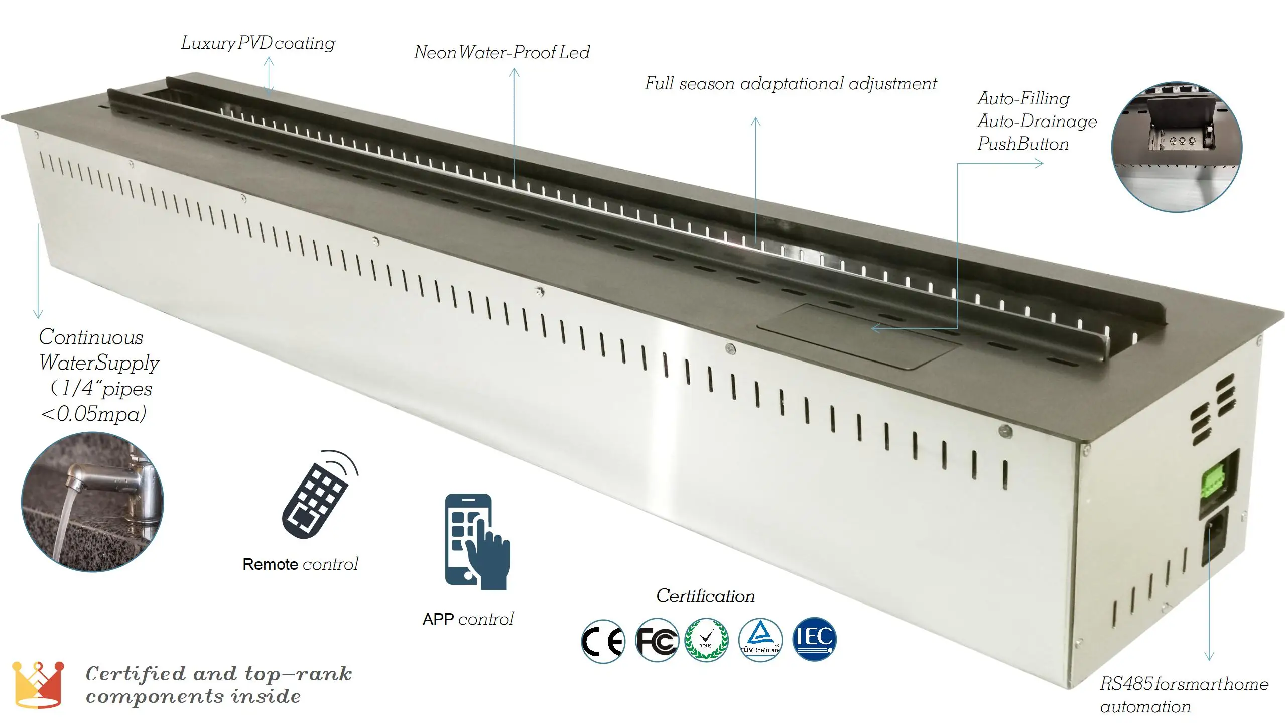 Smart Eco Decorative Electric Led Vapor Steam Flame Intelligent Electric Remote Control Water Steam Fireplace