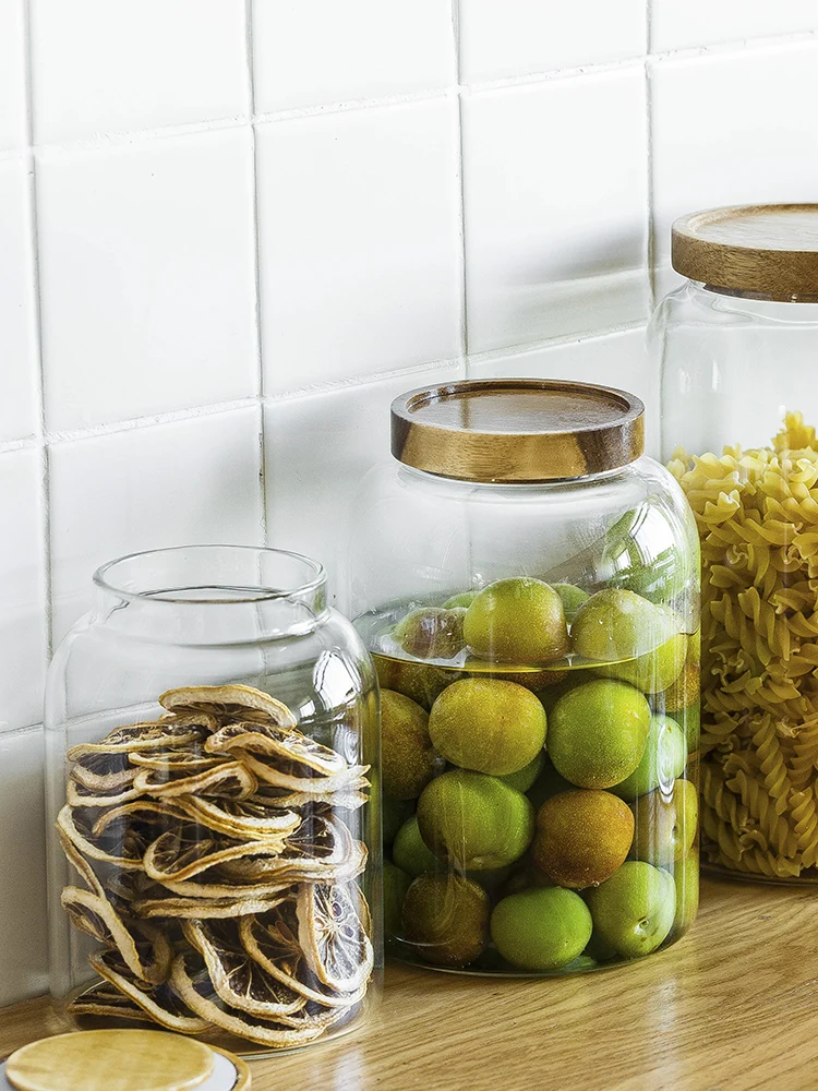 Стеклянная крышка из акации 1300/2000/2800 мл, большая банка из боросиликатного стекла, герметичная банка для хранения