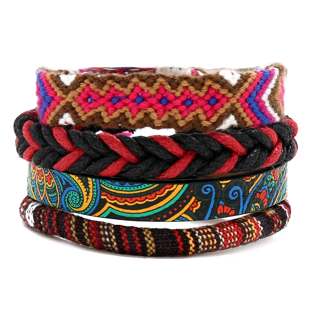 VRIUA New Thread Bracelet Retro Handmade Boho Multicolor String Cord Woven Braided Friendship Bracelets Women Men