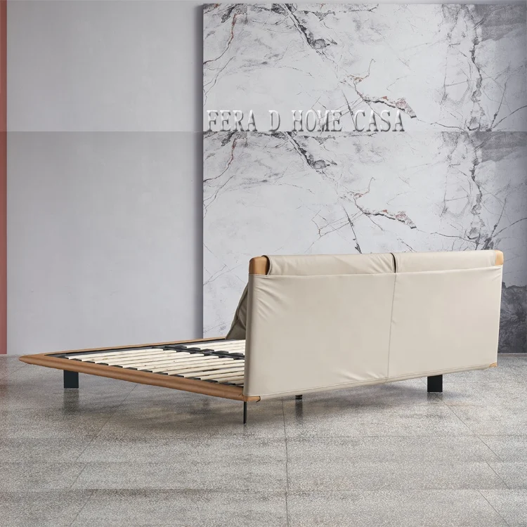 Italy Latest Design Simple Modern Double Leather Bed Designs Queen Bed