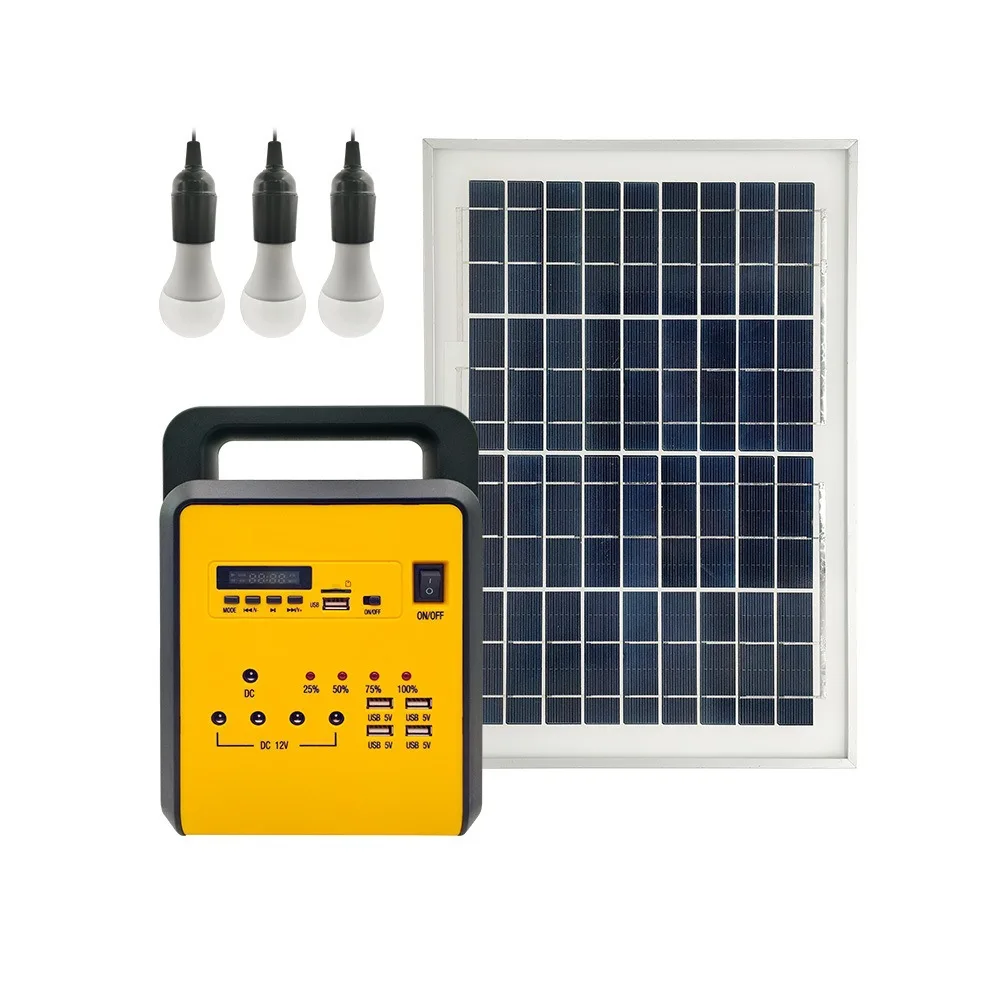 Mini Portable Small Solar Generators 12V DC 10W Home Solar Power System with Radio and LED Blubs For Home lighting