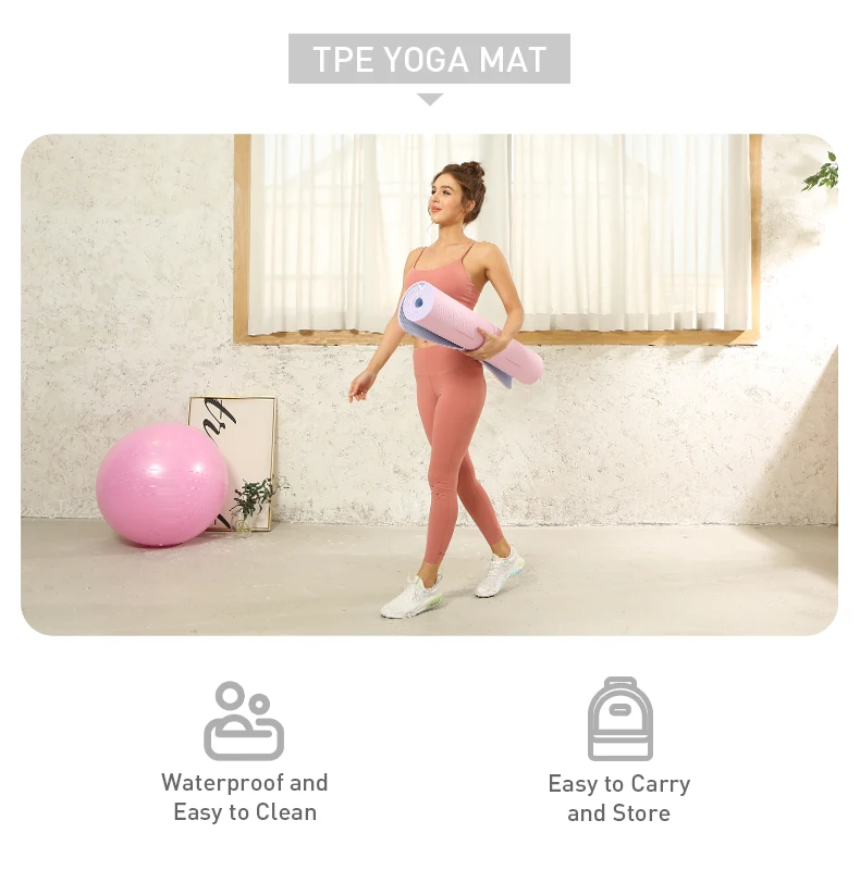 SHENGDE Custom Logo Eco Friendly Double Layer Waterproof Non-Slip Gymnastic Fitness Pilates Mat Printed Durable 6mm TPE Yoga Mat