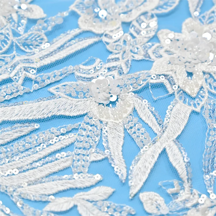 Factory supply new embroidered sequin flower white wedding dress long sleeve lace