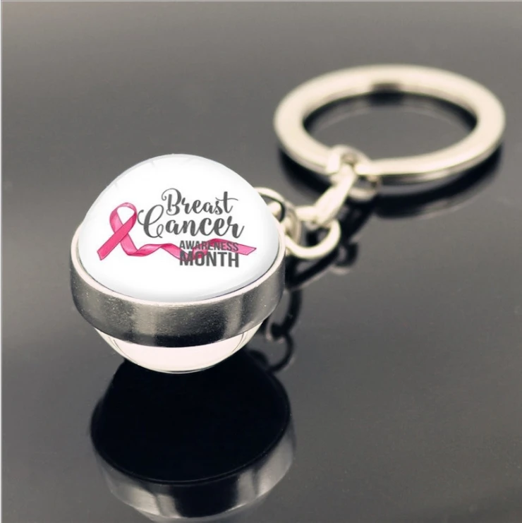 Wholesale Autism Awareness Colorful Puzzle Metal Keyring Glass Dome Color Printing Cancer Pendant Keychain