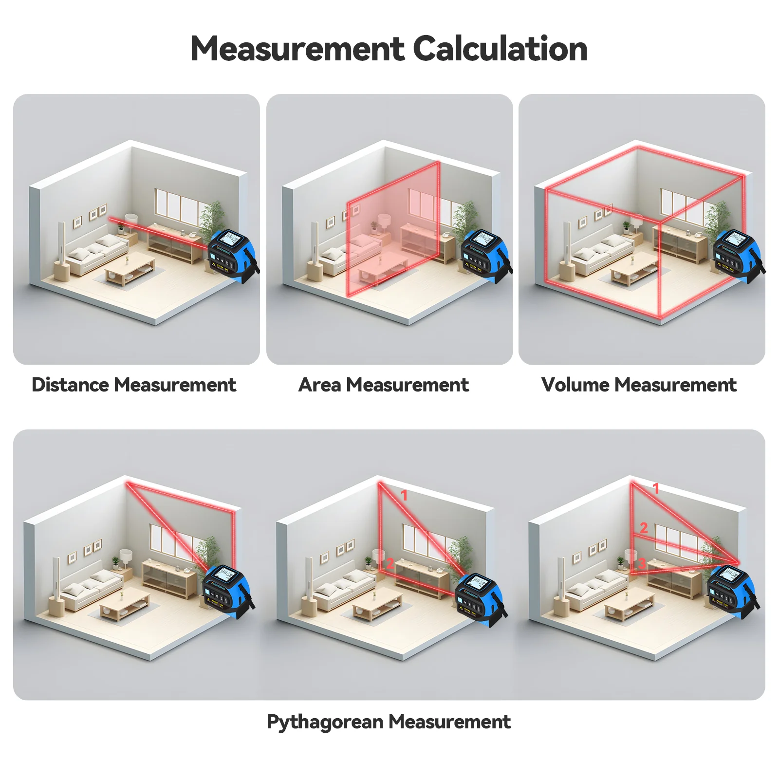 ZHENBING 5m Tape Measure LCD Display Distance Meter Building Area Surveying Equipment Laser Tape Measure Selflocking Steel Ruler