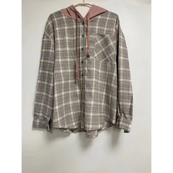 ZACAVIA Sweet Girls 2022 Autumn New Hooded Jacket Loose Button Casual Shirt Coat Fashion Female Candy Color Plaid Outerwear