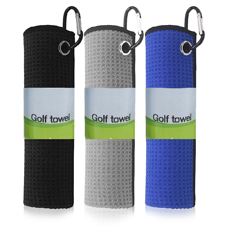 Qitong Microfiber Blank Polyester Towel Sports Custom Logo Print Golf Ball Cleaning Waffle Towel With Hook