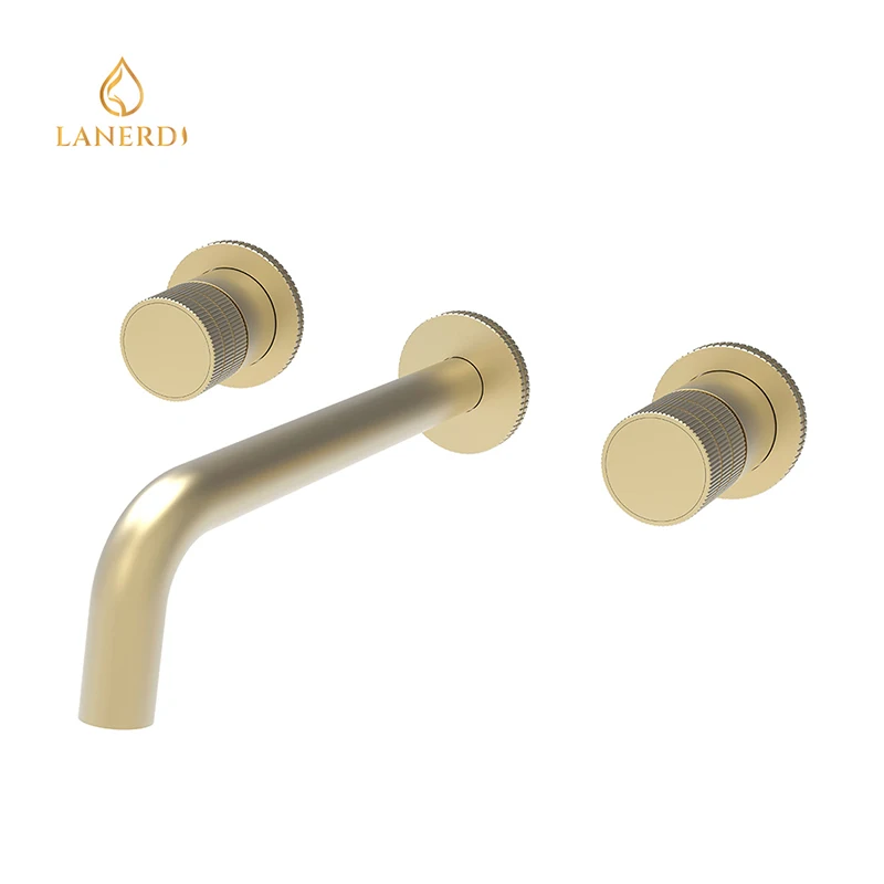 Gold 2 Handle Wall Mount Water Wash Basin Bathroom Faucets Taps