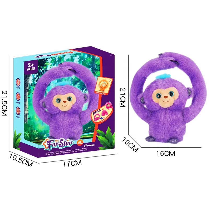 DOULUO Battery Operated Plush Stuffed Musical Handheld Tumbling Monkey Toy Repeating Recording with Long Arms Music