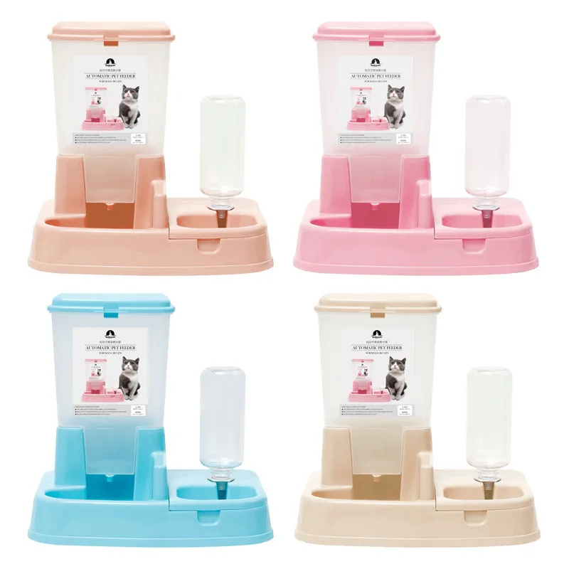 Amazon hot selling  automatic pet feeder set plastic water dispenser dog cat bowl pet feeder