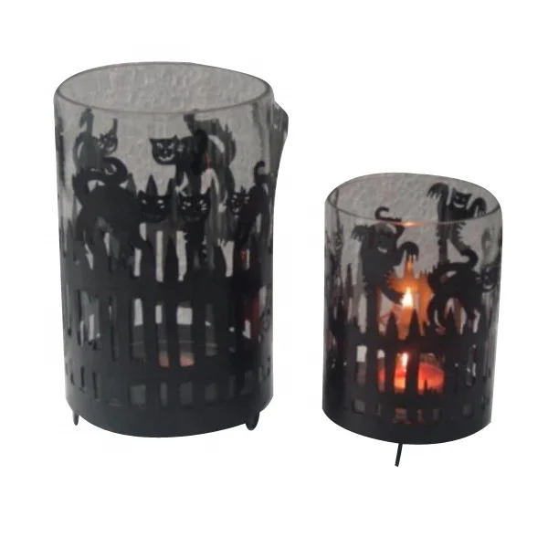 Top quality fashionable new arriavel modern trending Dancing Cat Design Halloween Colored Glass Candle holder