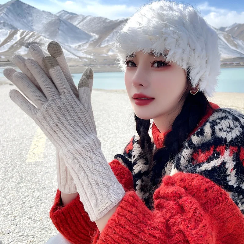 Winter Warm Knit Gloves Thick Cold Wrist And Long Windproof Leisure Touch Screen Gloves
