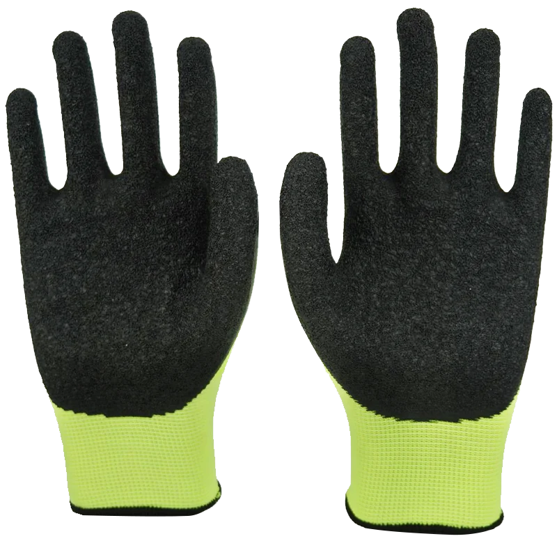 13 G Polyester Lined Crinkle Latex Palm Coated Rubber Dipped Work Safety Glove Cotton Knitted Strong Grip Wrinkle Hand Gloves
