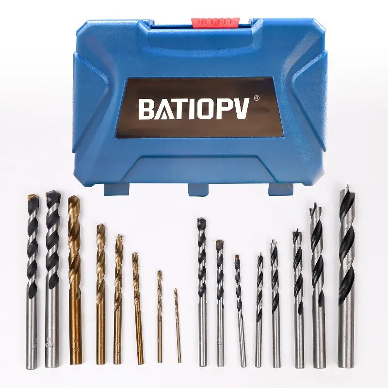 HERZO 16-Piece Drill Bit Set Alloy Diamond Core Bit for Metal Wood Concrete & Plastic Drilling Twist Drill Bit