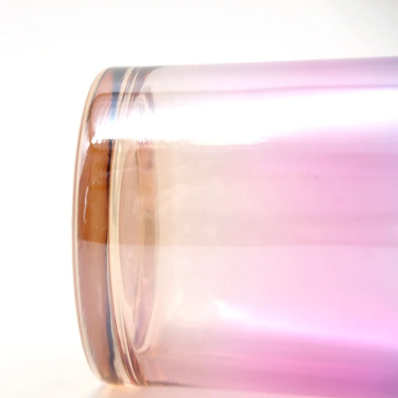 
New Product Iridescent Round Glass Candle Jar with Wood Lid 