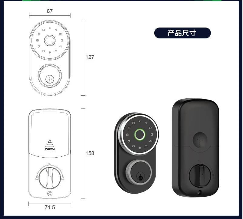 2024 Hot Selling Smart Deadbolt Lock America Digital Keypad Keys Biometric Fingerprint Unlocked High Security Smart Door  Lock