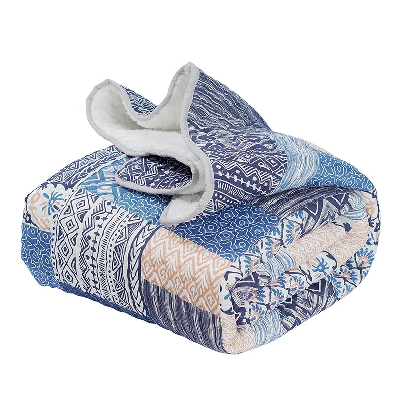 Многоцветный Мульти-картинка синего цвета с принтом Стёганое одеяло