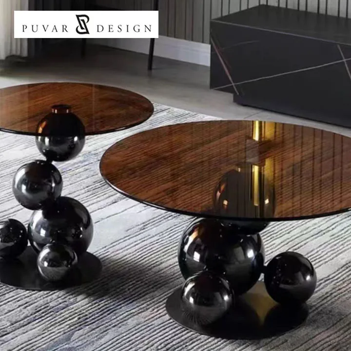 Italy Style New Design Living Room Modern Round Coffee Table with Iron Base Tempered Glass Top