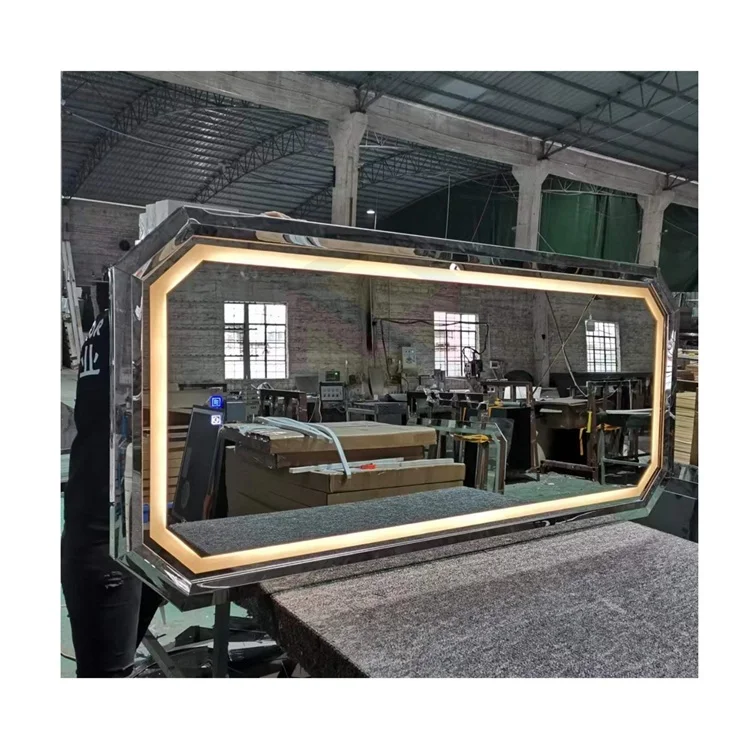 Large stainless steel frame surface illuminated intelligent mirror with touch switch and anti fog smart mirror