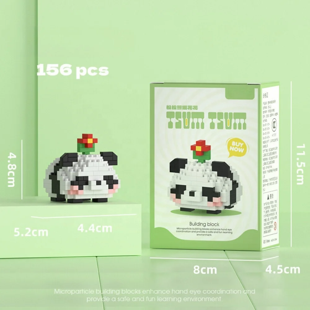 4 Style Cartoon Microparticle Series Happy Panda Full Set Mini Figures Educational Toys Gifts Table Decor Computer Toys