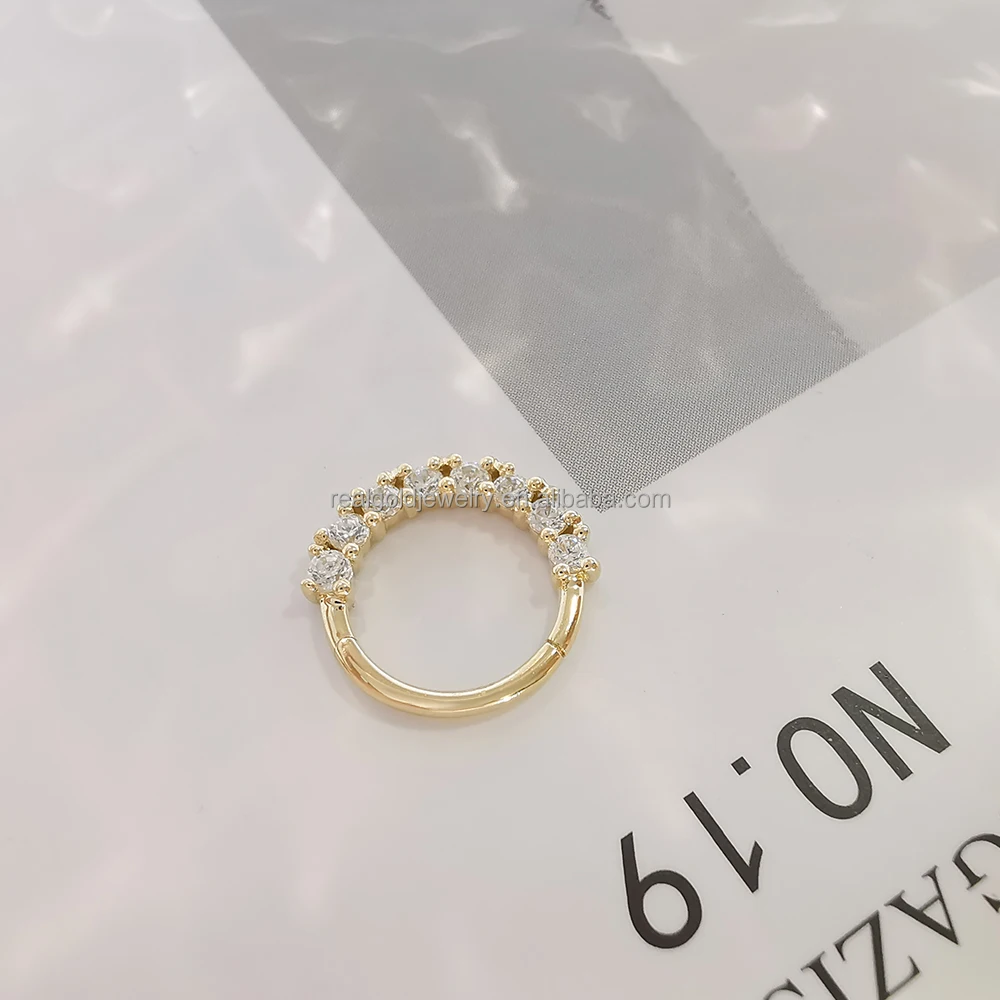 14K Solid Yellow Gold Nose Ring Popular Body Jewelry Zircon Seamless Nose Ring Piercing Cartilage Earrings Wedding Engagement