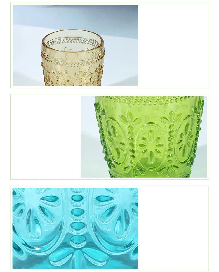 European Style Glass Creative Retro Embossed Pattern Color Crystal Water Cup Breakfast Milk