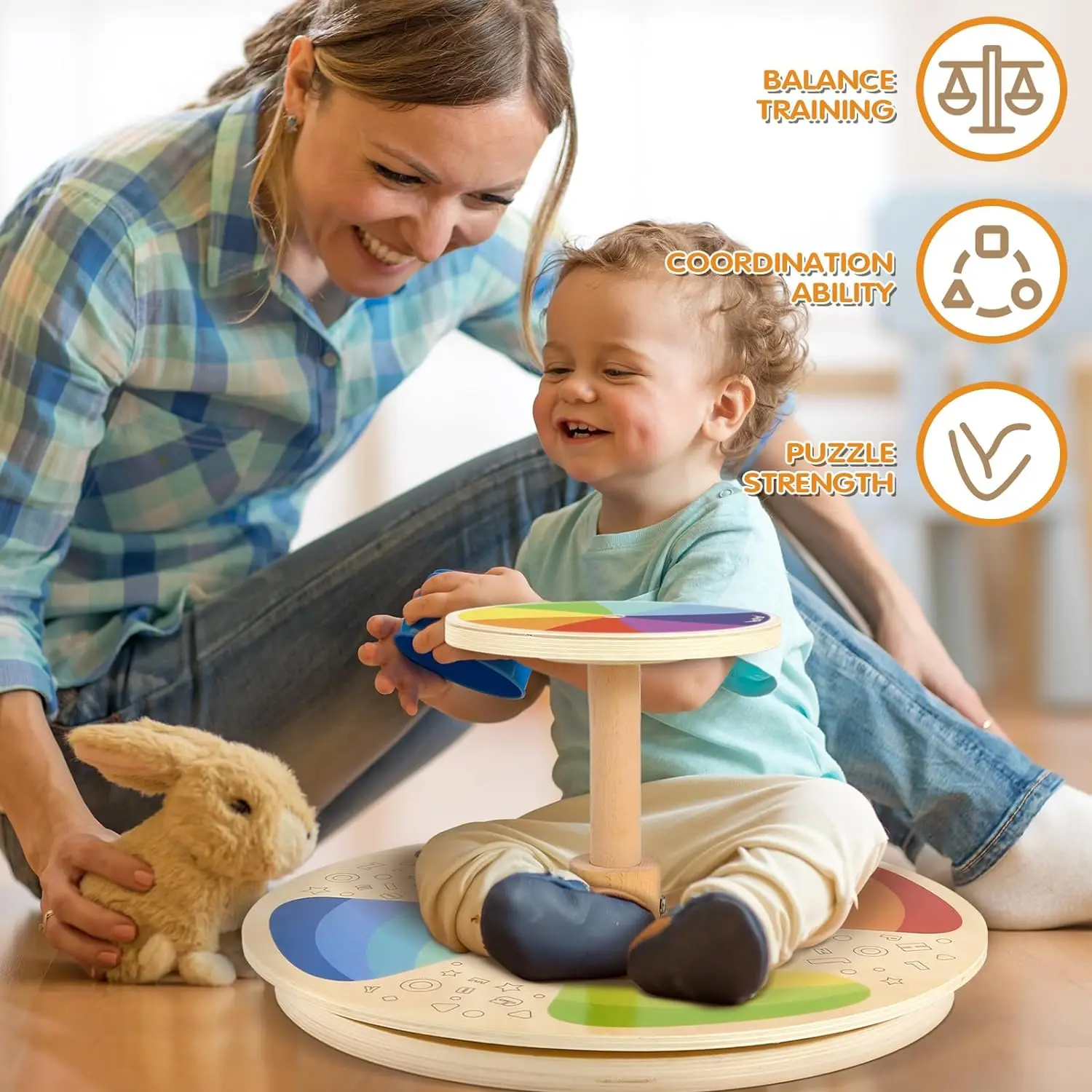 202405 Wooden Spinner Seat - Sit and Spin - Bigger Size - Classic Spinning Activity Toy for Toddlers All Ages