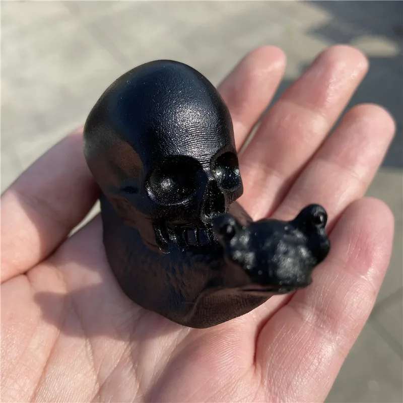 
Hot Sale Natural Healing Function Hand Carved Crystal Black Obsidian Snail Skulls For Home Decoration 