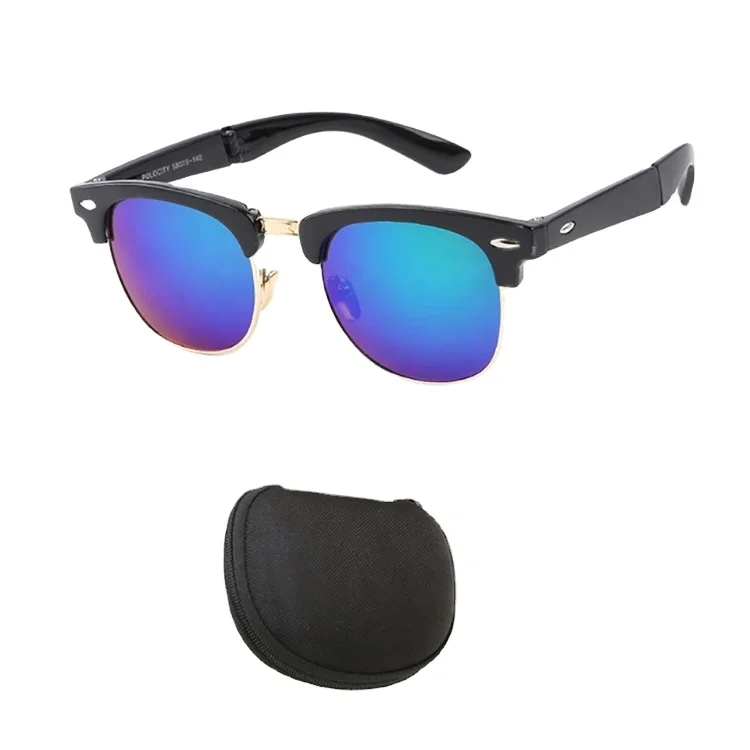 Polarized light black mirror blu ray shades Portable folding Women Men  fashion sunglasses