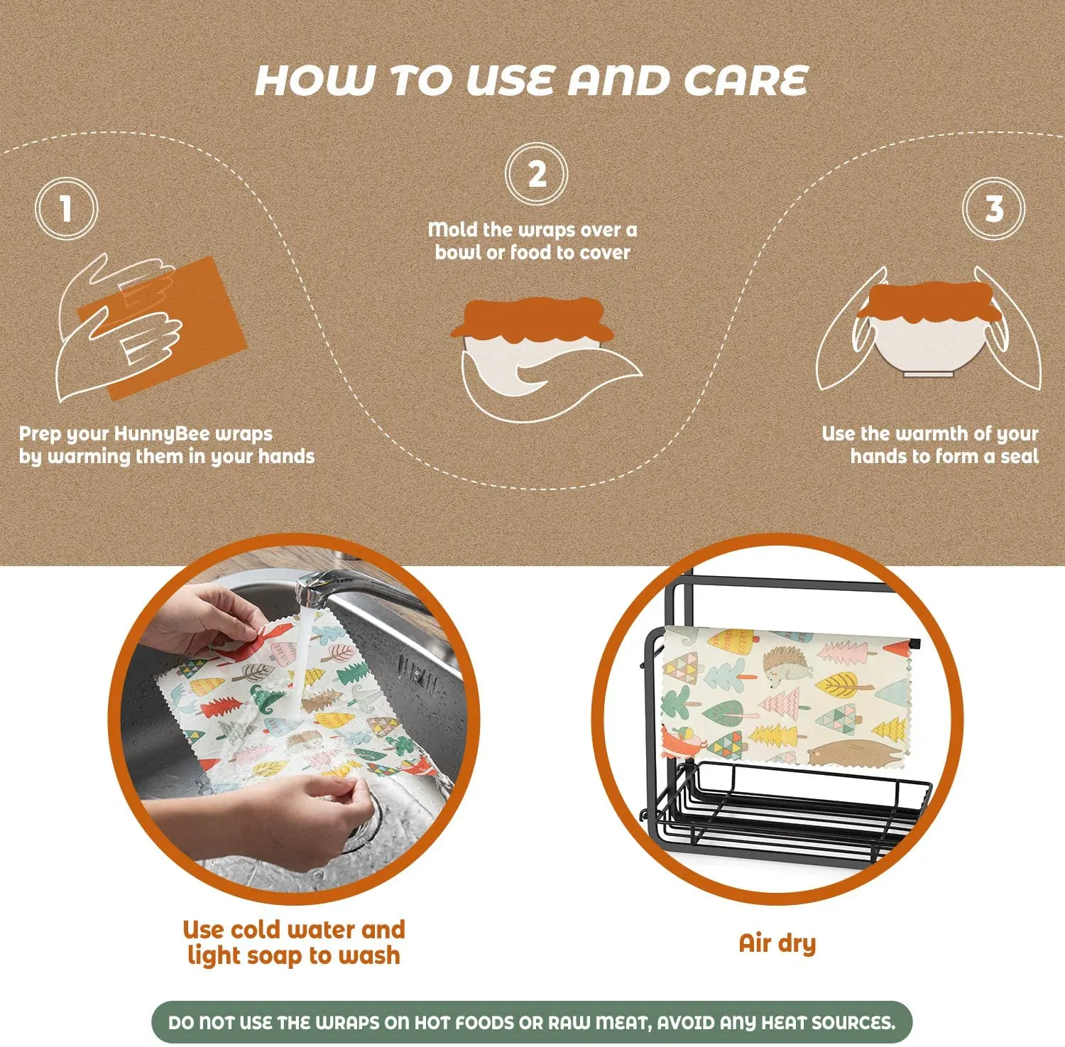 Reusable Beeswax Wraps Eco-Friendly Plastic Free Bees Wrap Food Storage