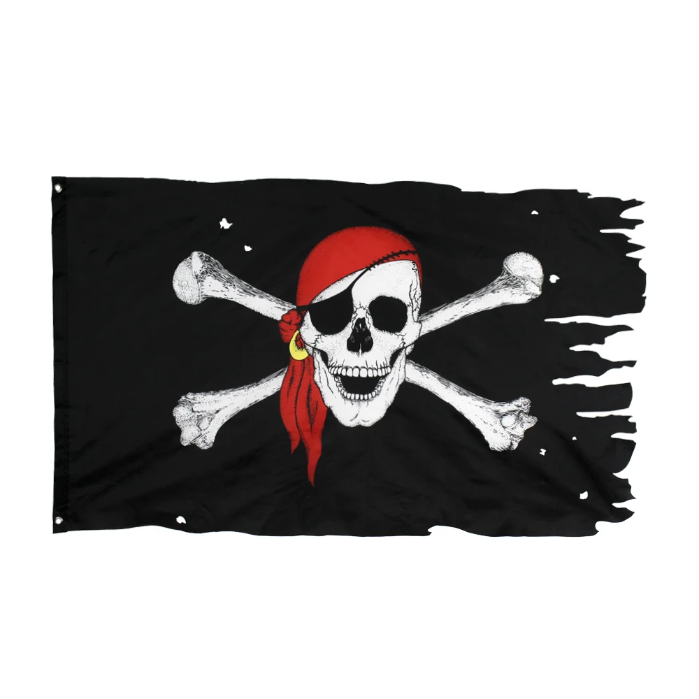Оптовая продажа 100% полиэстер 3x5ft в наличии красный шарф черный черепами и костями; Комплект одежды «пират Джек»; Партия из Рэкхем веселого Роджера флаг