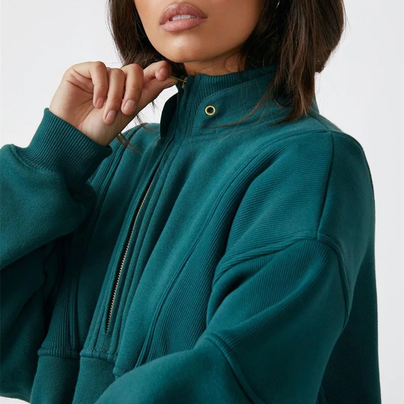 Custom Pullover Heavyweight Cotton Blank Cropped Half Zip Up Sweatshirt Women
