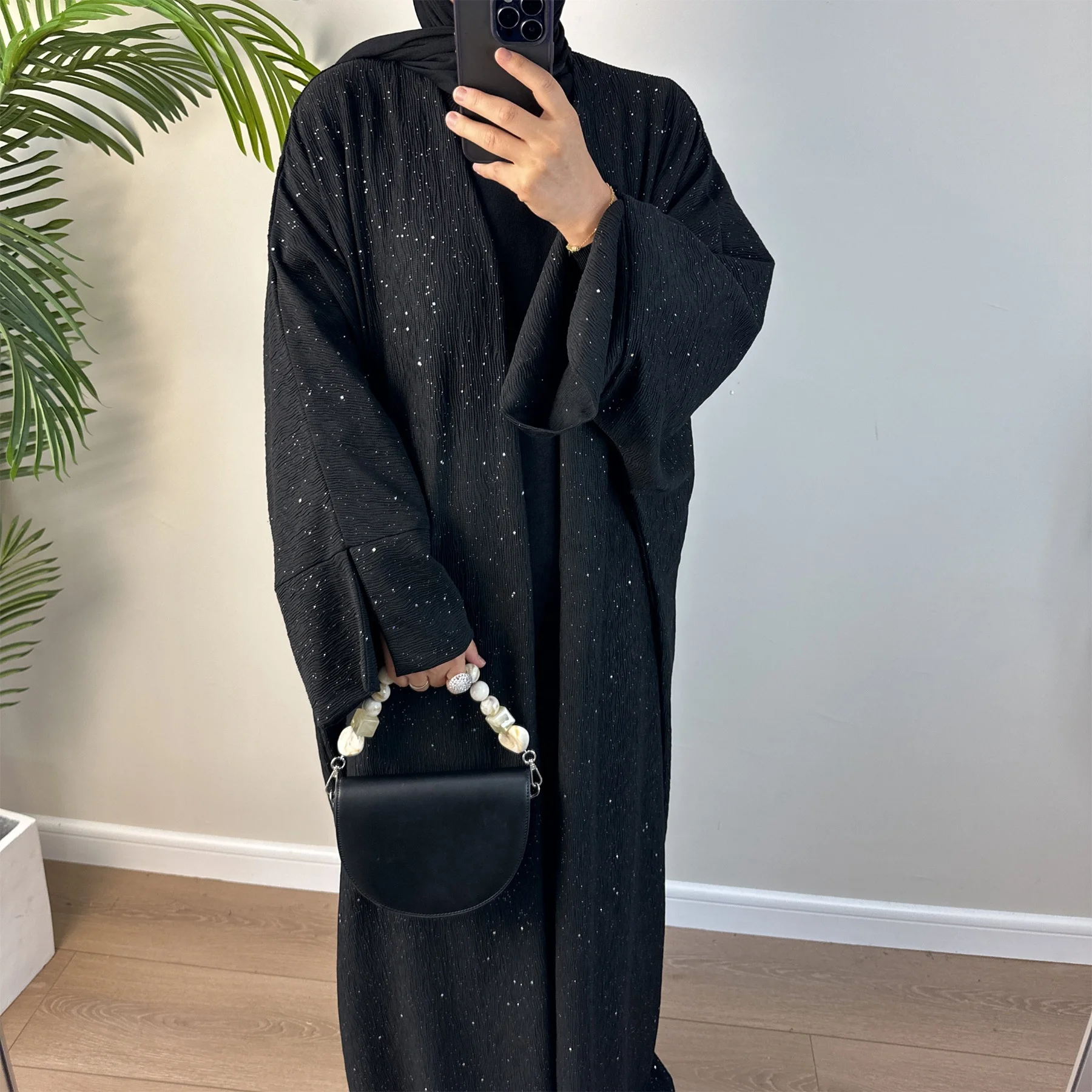Wholesale Winter Luxury Open Abaya Women 2024 Modern Femmes Black Dubai Glitter Abaya Kimono