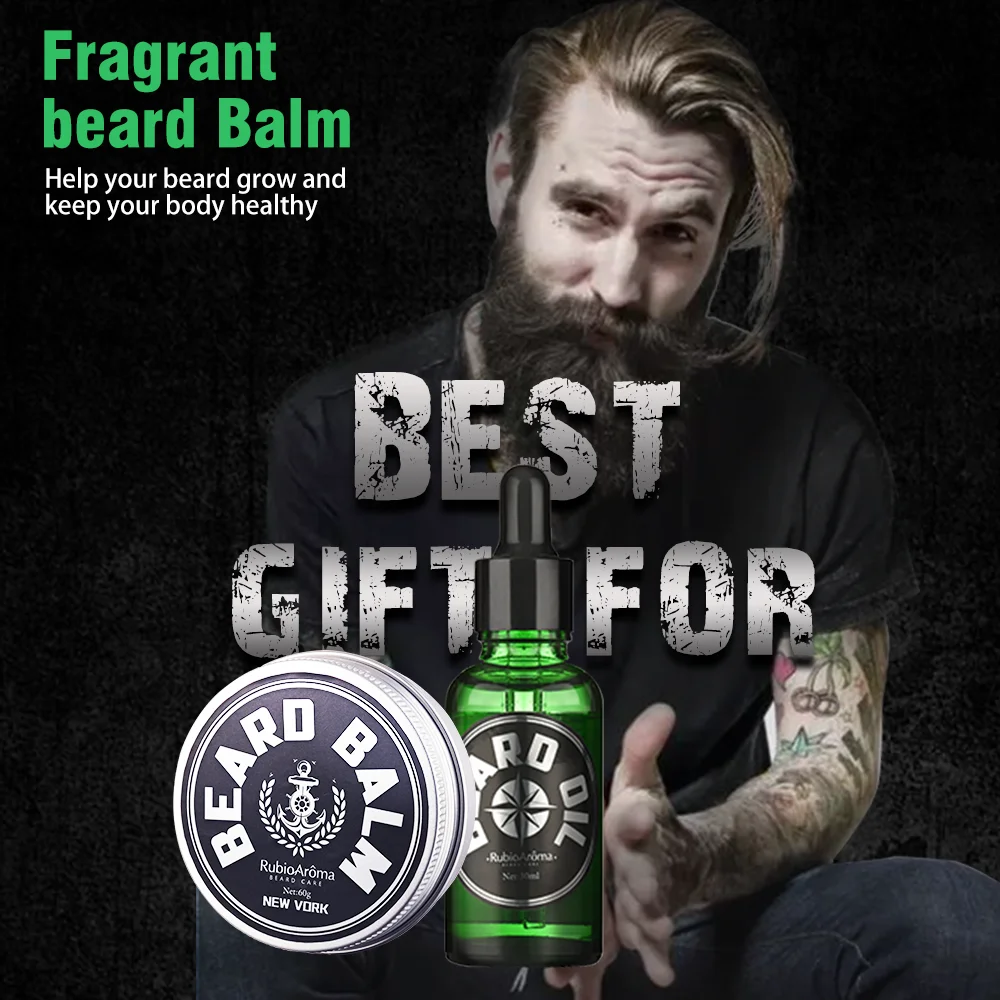 Huati Sifuli RubioAroma Custom Logo Essential Grooming And Care Men Beard Private Label Oil Mens Beard Growth Oil Set