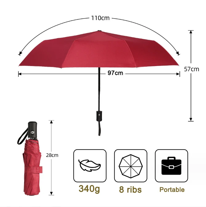 Promotional Automatic Open Close 3 Folding Polyester Pongee Travel Umbrella Windproof Custom Umbrella For Gift With Logo